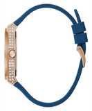 Guess Multifunction Crystals Rose Gold Dial Blue Rubber Strap Watch For Women - GW0439L4