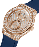 Guess Multifunction Crystals Rose Gold Dial Blue Rubber Strap Watch For Women - GW0439L4