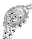 Guess Heiress Multifunction Diamonds Silver Dial Silver Steel Strap Watch for Women - GW0440L1