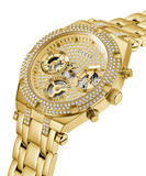Guess Heiress Multifunction Diamonds Gold Dial Gold Steel Strap Watch for Women - GW0440L2