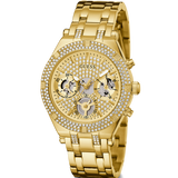 Guess Heiress Multifunction Diamonds Gold Dial Gold Steel Strap Watch for Women - GW0440L2