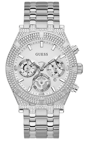 Guess Multi Function Diamonds Silver Dial Silver Steel Strap Watch For Men - GW0455G1