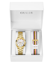 Guess Exclusive Multi Color White Dial Gold Steel Strap Watch for Women - GW0457L1