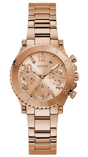 Guess Cosmic Chronograph Rose Gold Dial Rose Gold Steel Strap Watch for Women - GW0465L2