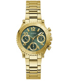 Guess Cosmo Chronograph Green Dial Gold Steel Strap Watch For Women - GW0465L5