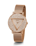 Guess Iconic Diamonds Rose Gold Dial Rose Gold Mesh Bracelet Watch For Women - GW0477L3