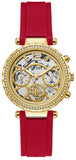 Guess Solstice Diamonds Gold Dial Red Rubber Strap Watch for Women - GW0484L1