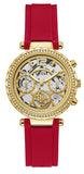 Guess Solstice Diamonds Gold Dial Red Rubber Strap Watch for Women - GW0484L1