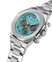 Guess Empire Chronograph Quartz Sky Blue Dial Silver Steel Strap Watch For Men - GW0489G3