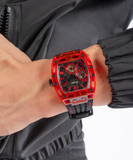 Guess Phoenix Multifunction Analog Red Dial Black Silicone Strap Watch For Men - GW0499G4