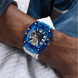 Guess Phoenix Multifunction Blue Dial White Rubber Strap Watch for Men - GW0499G6