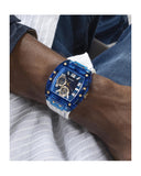 Guess Phoenix Multifunction Blue Dial White Rubber Strap Watch for Men - GW0499G6