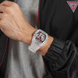 Guess Phoenix Quartz Burgundy Dial Transparent Silicone Strap Watch For Men - GW0499G9