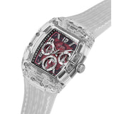 Guess Phoenix Quartz Burgundy Dial Transparent Silicone Strap Watch For Men - GW0499G9