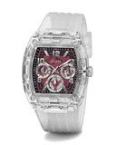 Guess Phoenix Quartz Burgundy Dial Transparent Silicone Strap Watch For Men - GW0499G9