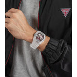 Guess Phoenix Quartz Burgundy Dial Transparent Silicone Strap Watch For Men - GW0499G9