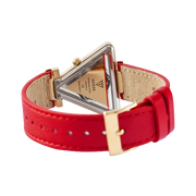 Guess Fame Quartz Gold Dial Red Leather Strap Watch For Women - GW0504L2
