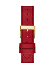 Guess Fame Quartz Gold Dial Red Leather Strap Watch For Women - GW0504L2