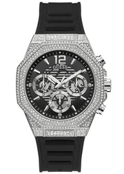 Guess Momentum Chronograph Crystals Black Dial Black Silicone Strap Watch For Men - GW0518G1