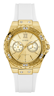 Guess Multifunction Gold Dial White Rubber Strap Watch for Women - GW0519L2