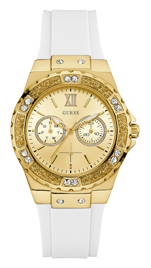 Guess Multifunction Gold Dial White Rubber Strap Watch for Women - GW0519L2