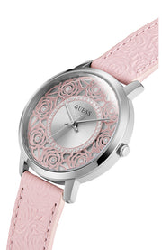 Guess Dahlia Analog Silver Dial Pink Leather Strap Watch for Women - GW0529L1