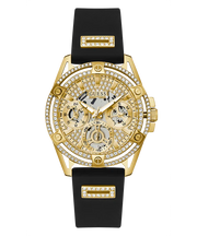 Guess Queen Quartz Gold Dial Black Silicone Strap Watch For Women - GW0536L3