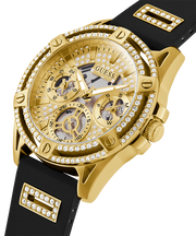 Guess Queen Quartz Gold Dial Black Silicone Strap Watch For Women - GW0536L3