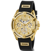 Guess Queen Quartz Gold Dial Black Silicone Strap Watch For Women - GW0536L3