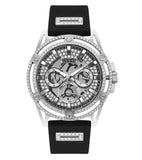 Guess King Quartz Crystals Silver Dial Black Silicone Strap Watch For Men - GW0537G1