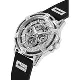 Guess King Quartz Crystals Silver Dial Black Silicone Strap Watch For Men - GW0537G1