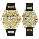 Guess King Quartz Crystals Gold Dial Black Silicone Strap Watch For Men - GW0537G2