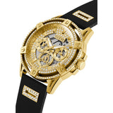 Guess King Quartz Crystals Gold Dial Black Silicone Strap Watch For Men - GW0537G2