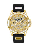 Guess King Quartz Crystals Gold Dial Black Silicone Strap Watch For Men - GW0537G2