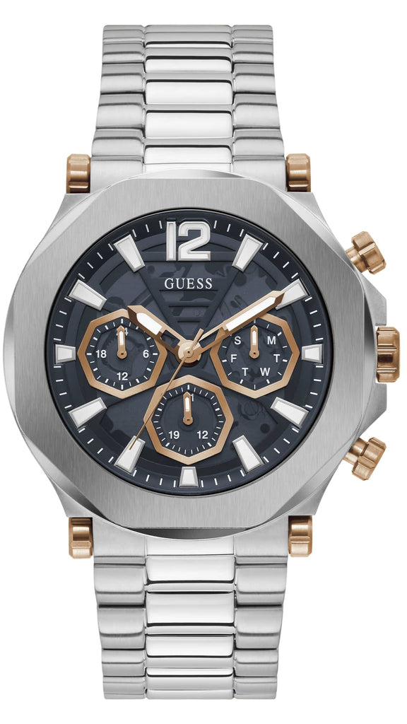 Guess Atlas Orologio Cronografo Uomo – Cassa 45mm Oro E Quadrante Nero – Cinturino In Gomma – Impermeabile 5 Bar