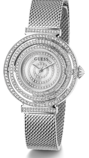 Guess Dream Crystals Silver Dial Silver Mesh Strap Watch For Women - GW0550L1