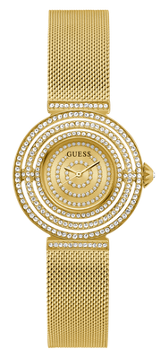 Guess Dream Quartz Gold Dial Gold Mesh Strap Watch For Women - GW0550L2