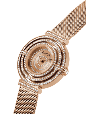 Guess Dream Crystals Rose Gold Dial Rose Gold Mesh Bracelet Watch For Women - GW0550L3