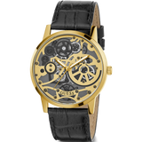 Guess Gadget Gold Dial Black Leather Strap Watch for Men - GW0570G1