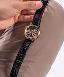Guess Gadget Gold Dial Black Leather Strap Watch for Men - GW0570G1