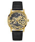 Guess Gadget Gold Dial Black Leather Strap Watch for Men - GW0570G1