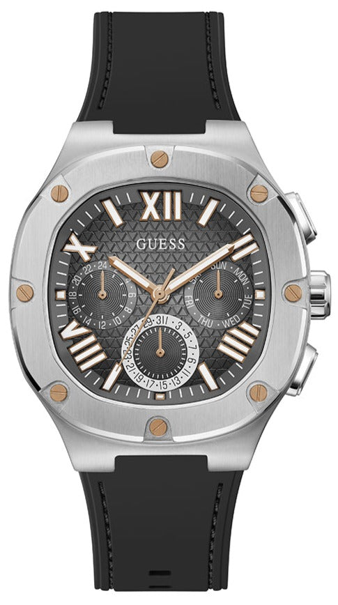 Guess Headline Chronograph Grey Dial Black Rubber Strap Watch for Men