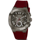 Guess Headline Multifunction Grey Dial Burgundy Silicone Strap Watch For Men - GW0571G4