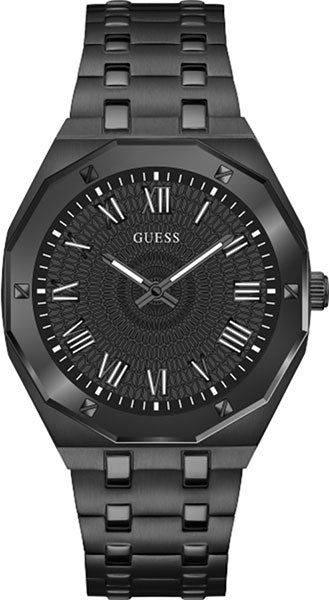 Guess Asset Quartz Black Dial Black Steel Strap Watch For Men display picture 3