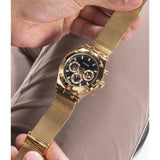 Guess Continental Chronograph Black Dial Gold Mesh Strap Watch For Men - GW0582G2