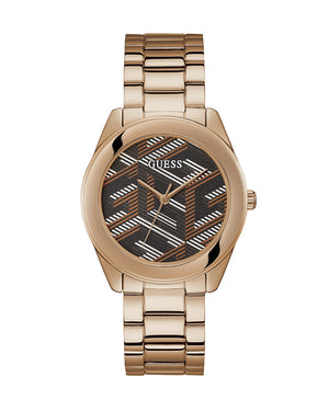 Guess Cubed Analog Black Dial Rose Gold Steel Strap Watch For Women - GW0607L3