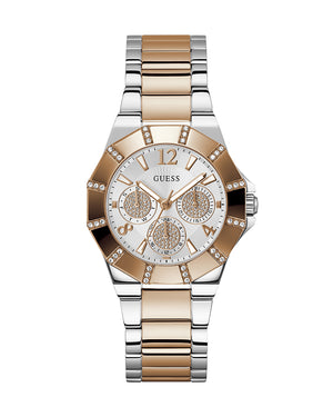 Guess Sunray Multifunction Crystals Silver Dial Two Tone Steel Strap Watch For Women - GW0616L3