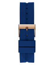 Guess Cubed Analog Rose Gold Dial Blue Leather Strap Watch For Women - GW0665L2