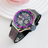 Guess Multifunction Analog Purple Dial Black Rubber Strap Watch For Women - GW0620L4