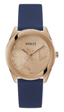 Guess Cubed Analog Rose Gold Dial Blue Leather Strap Watch For Women - GW0665L2